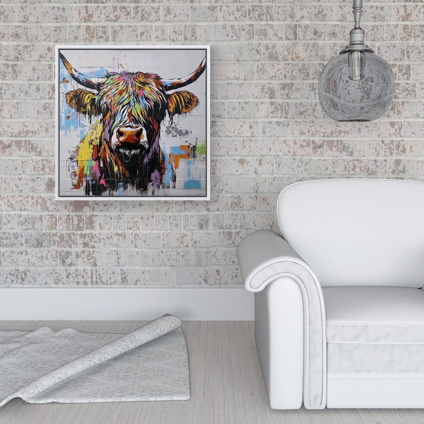 Banksy Inspired Highland Cow Framed Canvas