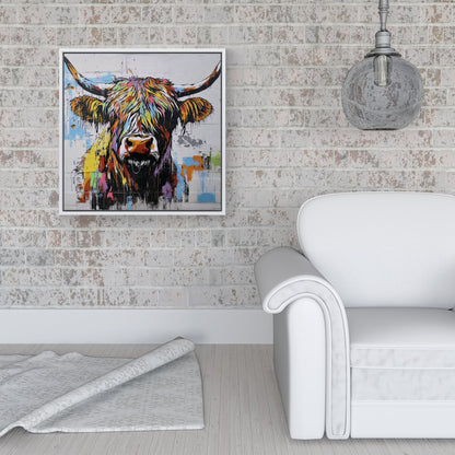 Banksy Inspired Highland Cow Framed Canvas