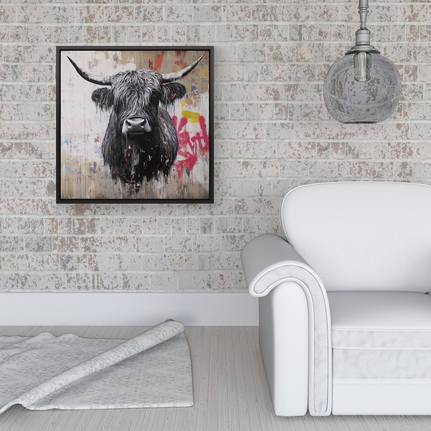 Urban Highland Cow Framed Canvas