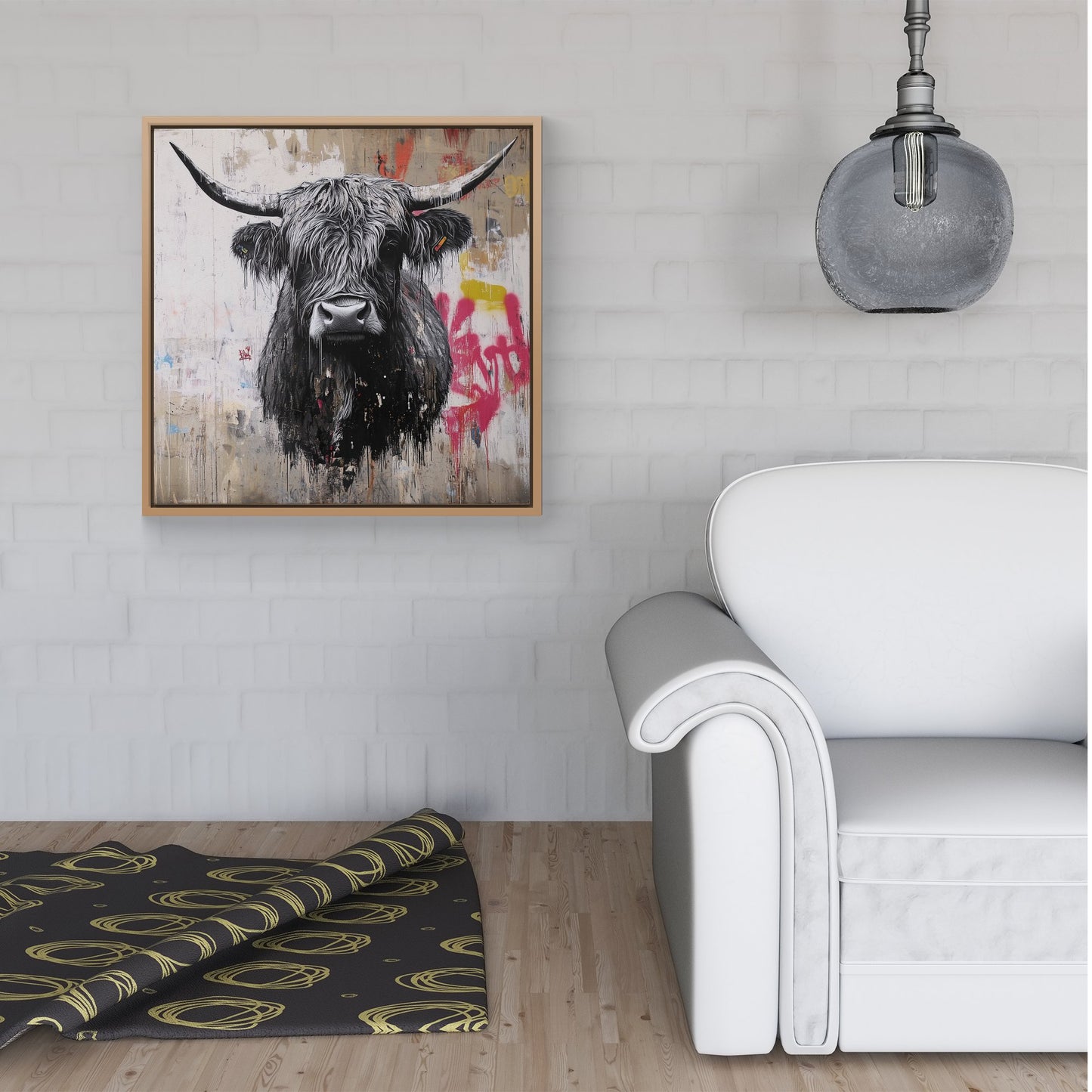 Urban Highland Cow Framed Canvas