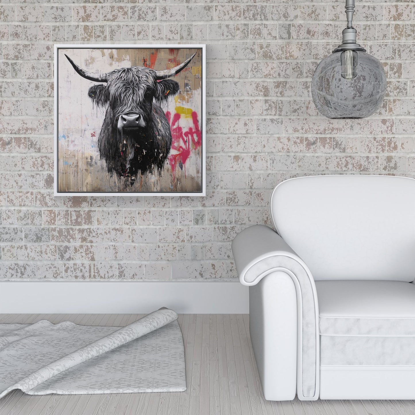 Urban Highland Cow Framed Canvas
