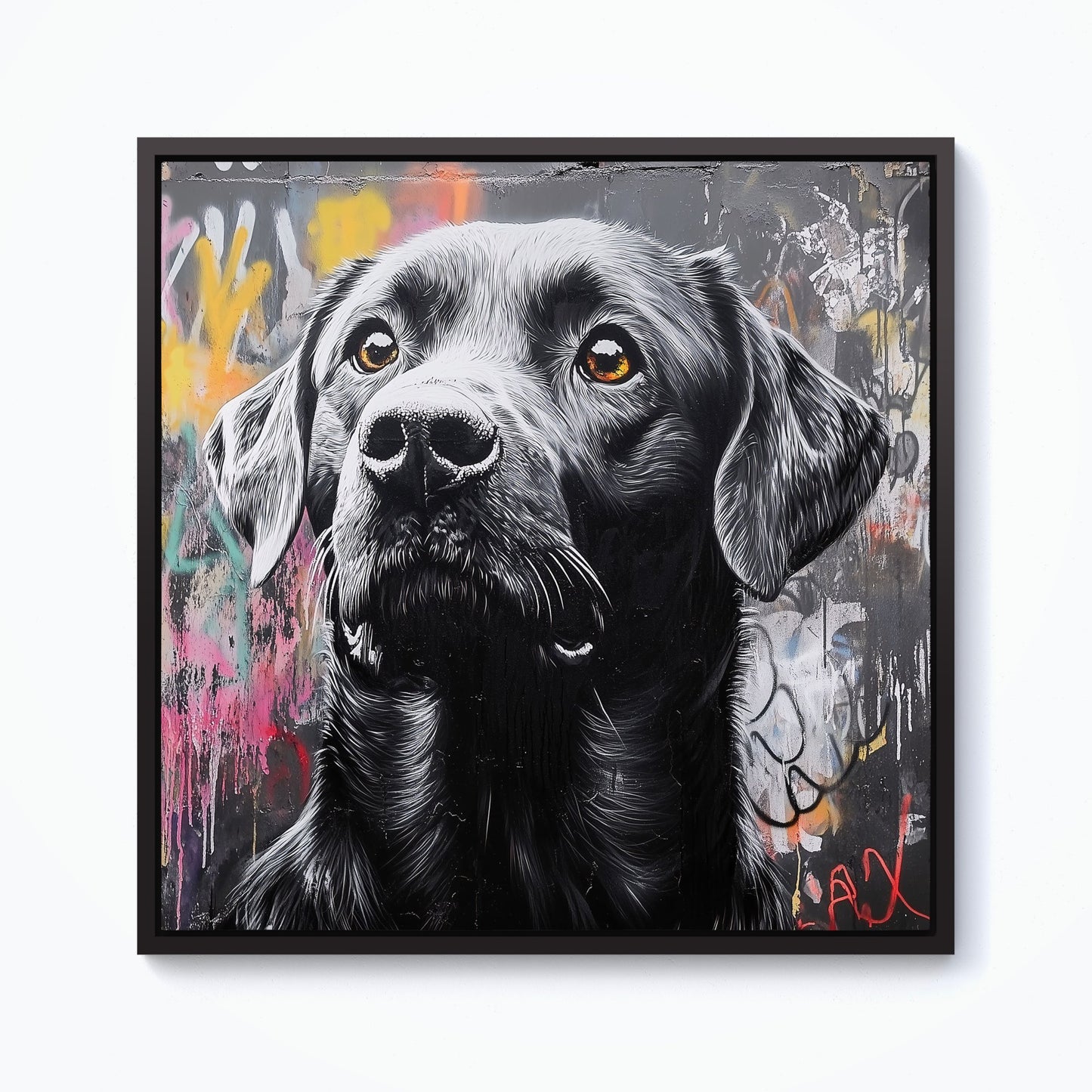 Banksy Inspired Black Labrador Framed Canvas