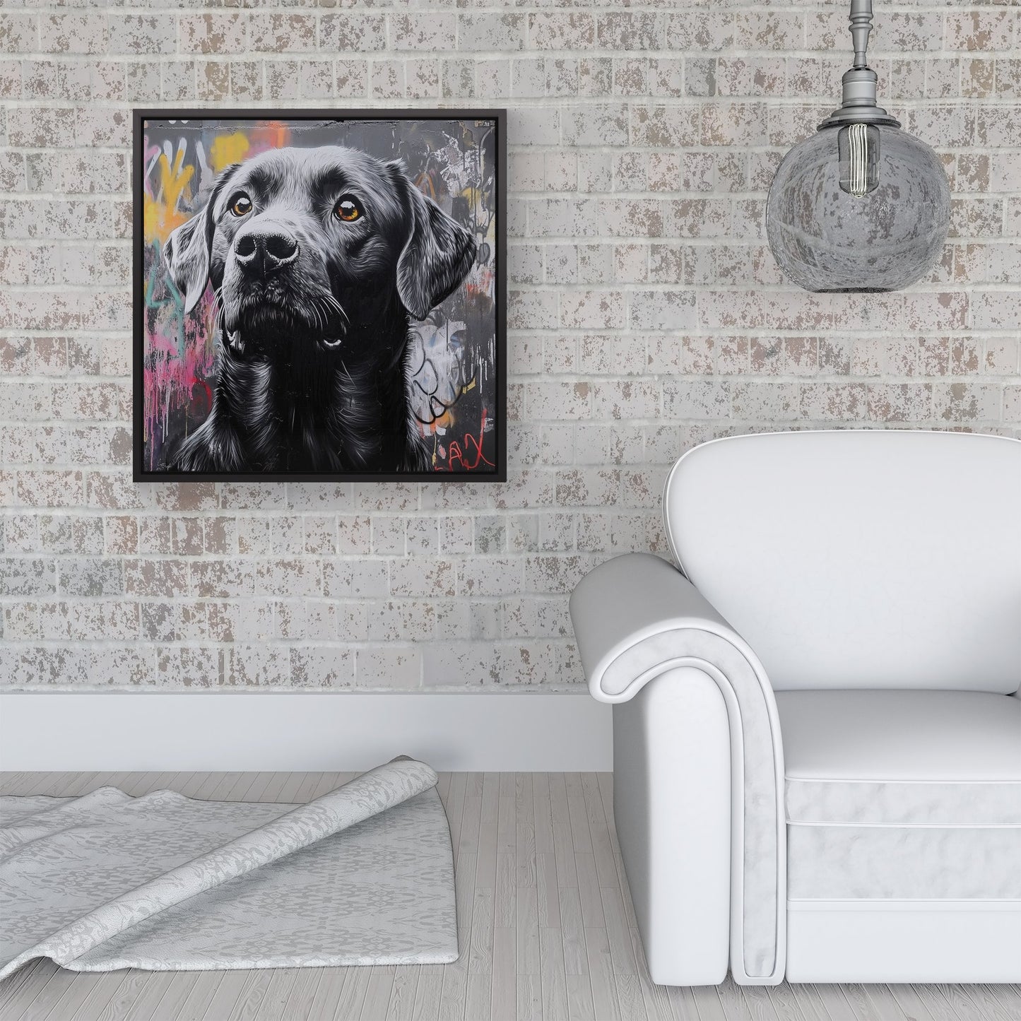 Banksy Inspired Black Labrador Framed Canvas