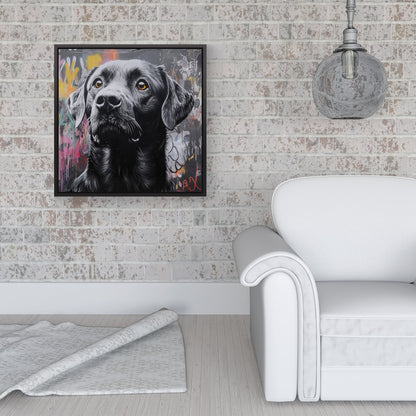 Banksy Inspired Black Labrador Framed Canvas