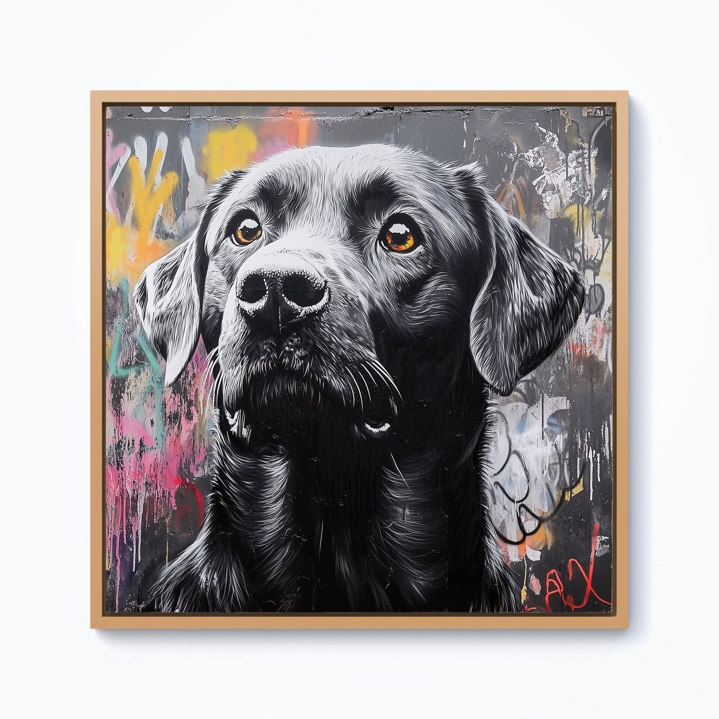 Banksy Inspired Black Labrador Framed Canvas