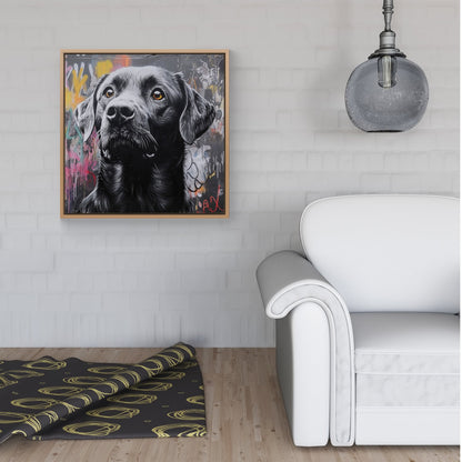 Banksy Inspired Black Labrador Framed Canvas