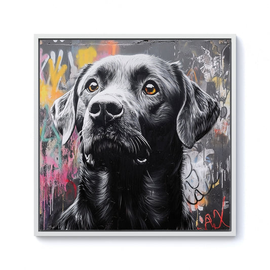 Banksy Inspired Black Labrador Framed Canvas