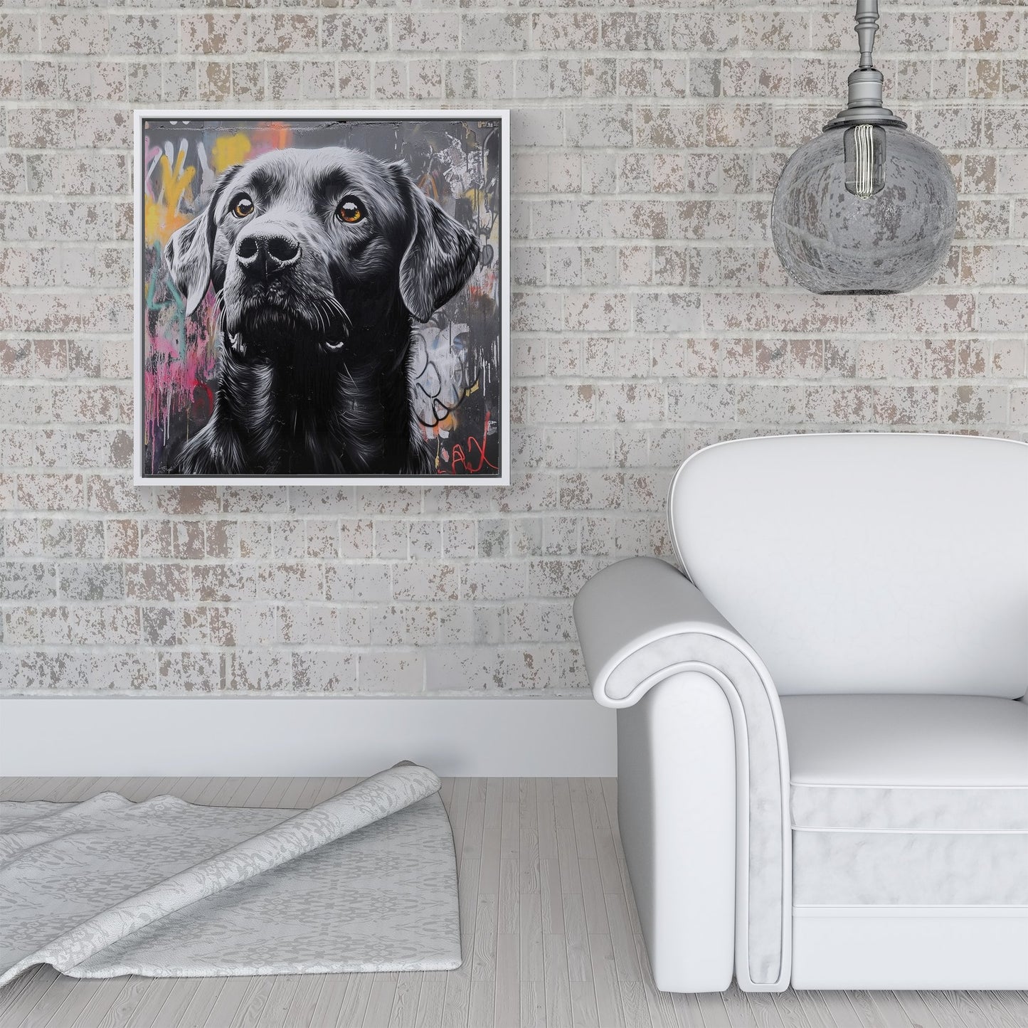 Banksy Inspired Black Labrador Framed Canvas
