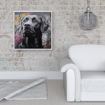 Banksy Inspired Black Labrador Framed Canvas