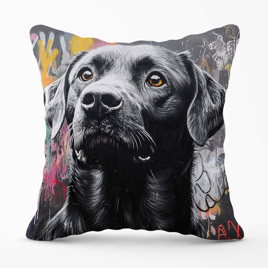 Banksy Inspired Black Labrador Cushions