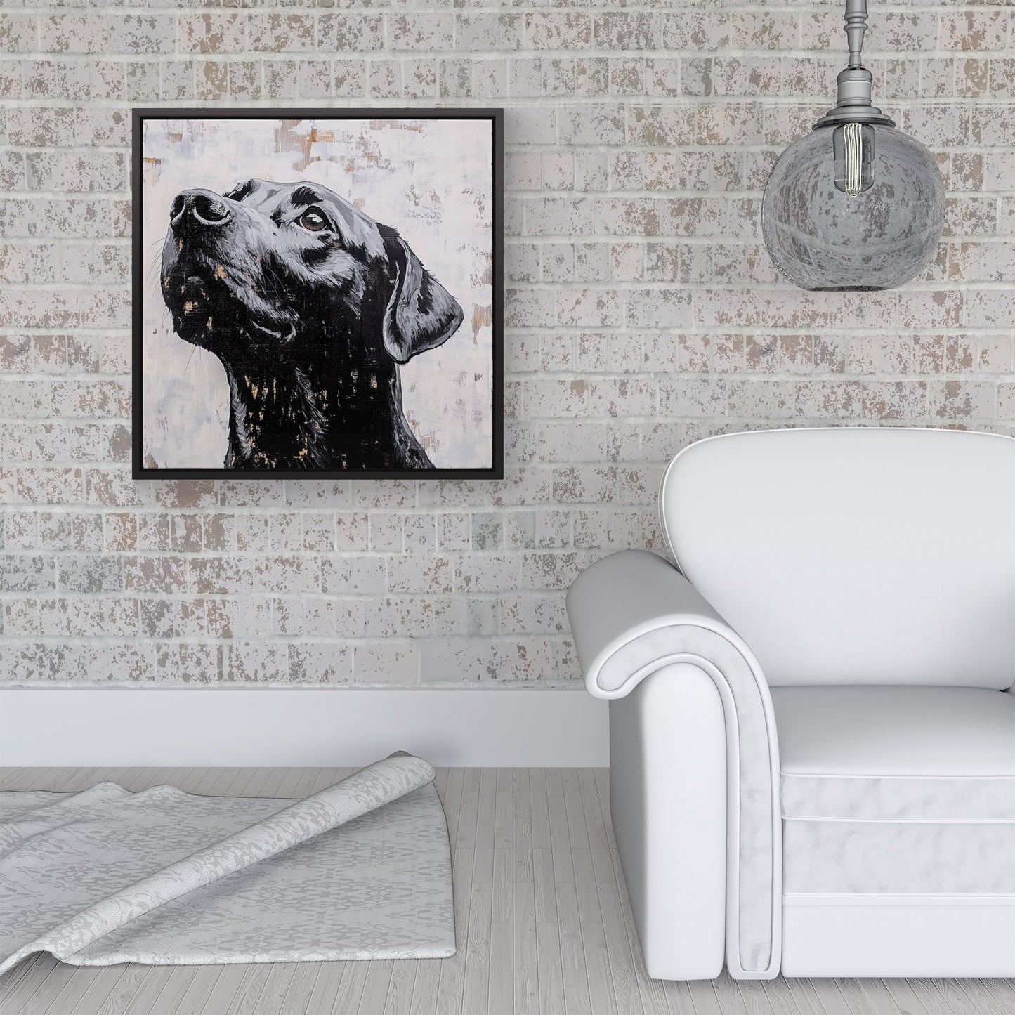 Banksy Inspired Thoughtful Black Labrador Framed Canvas