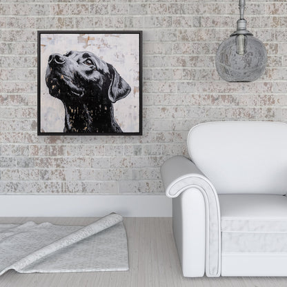 Banksy Inspired Thoughtful Black Labrador Framed Canvas
