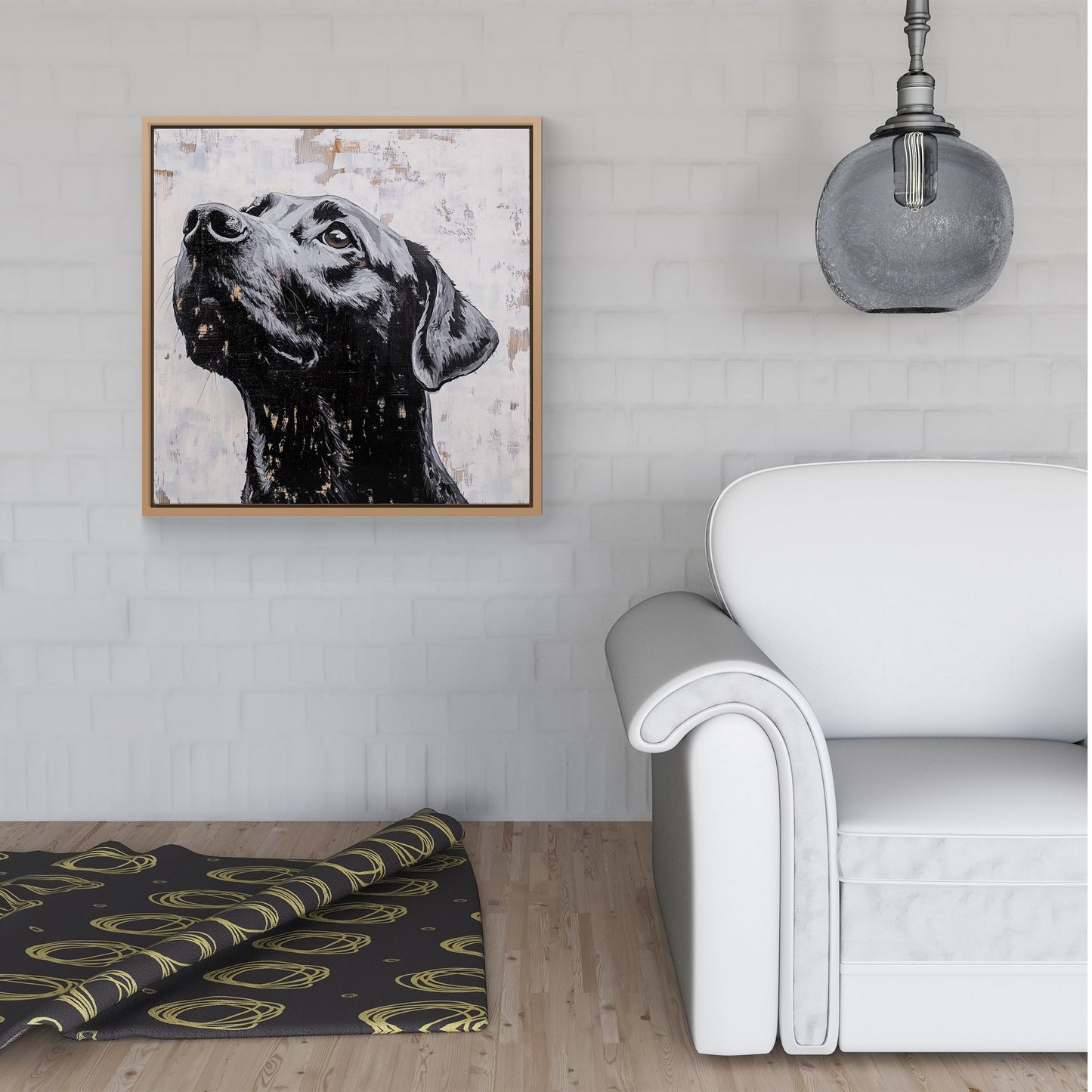 Banksy Inspired Thoughtful Black Labrador Framed Canvas
