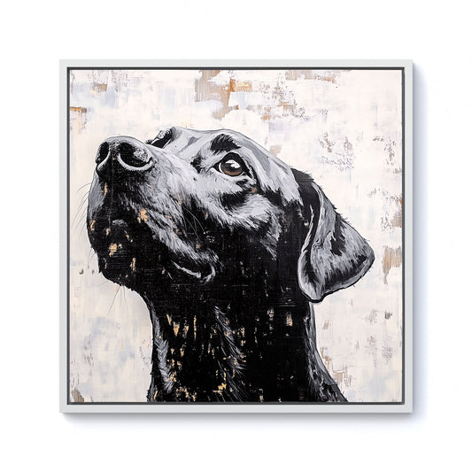 Banksy Inspired Thoughtful Black Labrador Framed Canvas