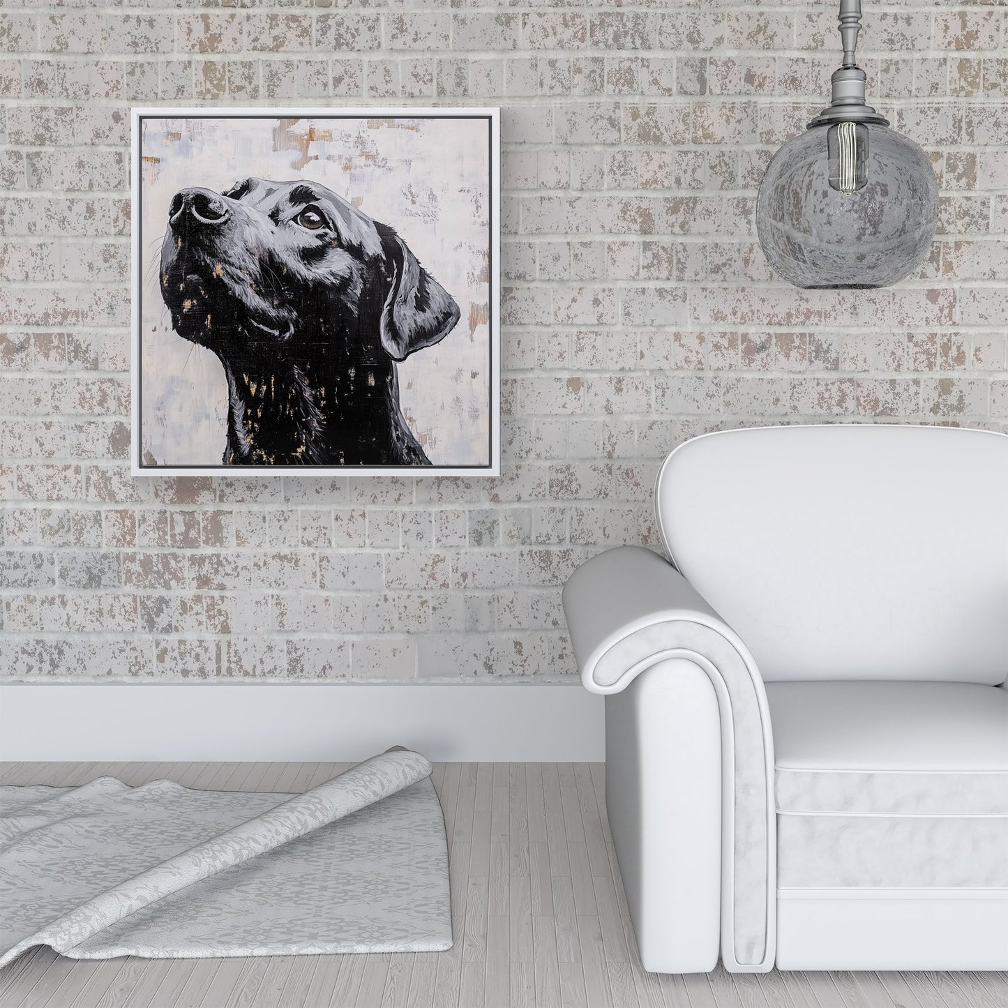 Banksy Inspired Thoughtful Black Labrador Framed Canvas