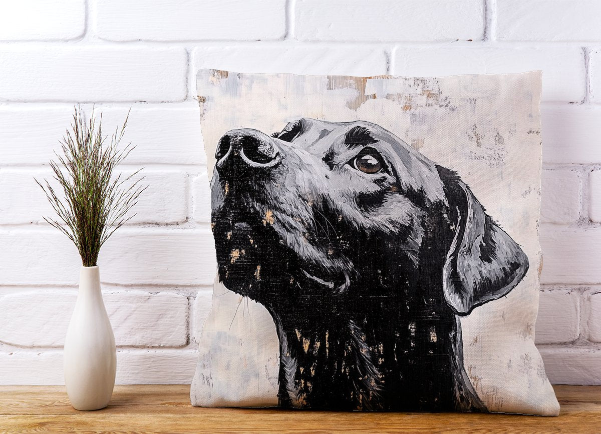 Banksy Inspired Thoughtful Black Labrador Cushions