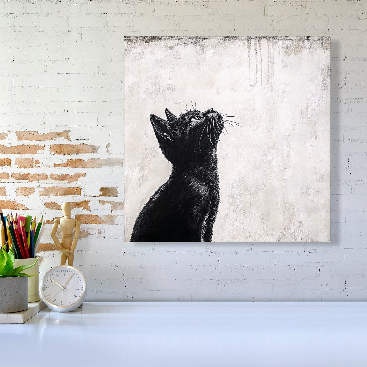 Thoughtful Banksy Inspired Cat Canvas