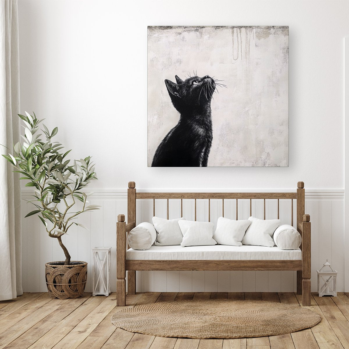 Thoughtful Banksy Inspired Cat Canvas