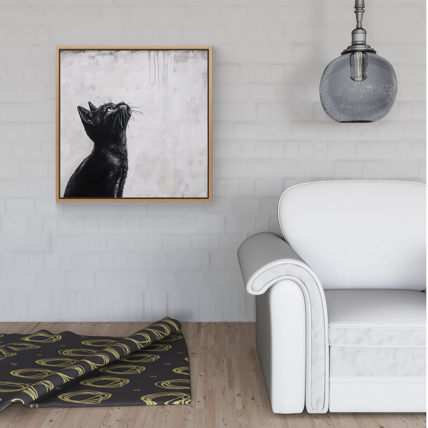Thoughtful Banksy Inspired Cat Framed Canvas