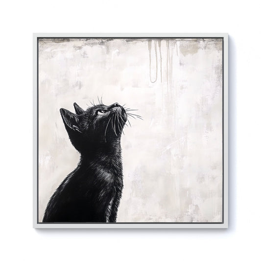 Thoughtful Banksy Inspired Cat Framed Canvas