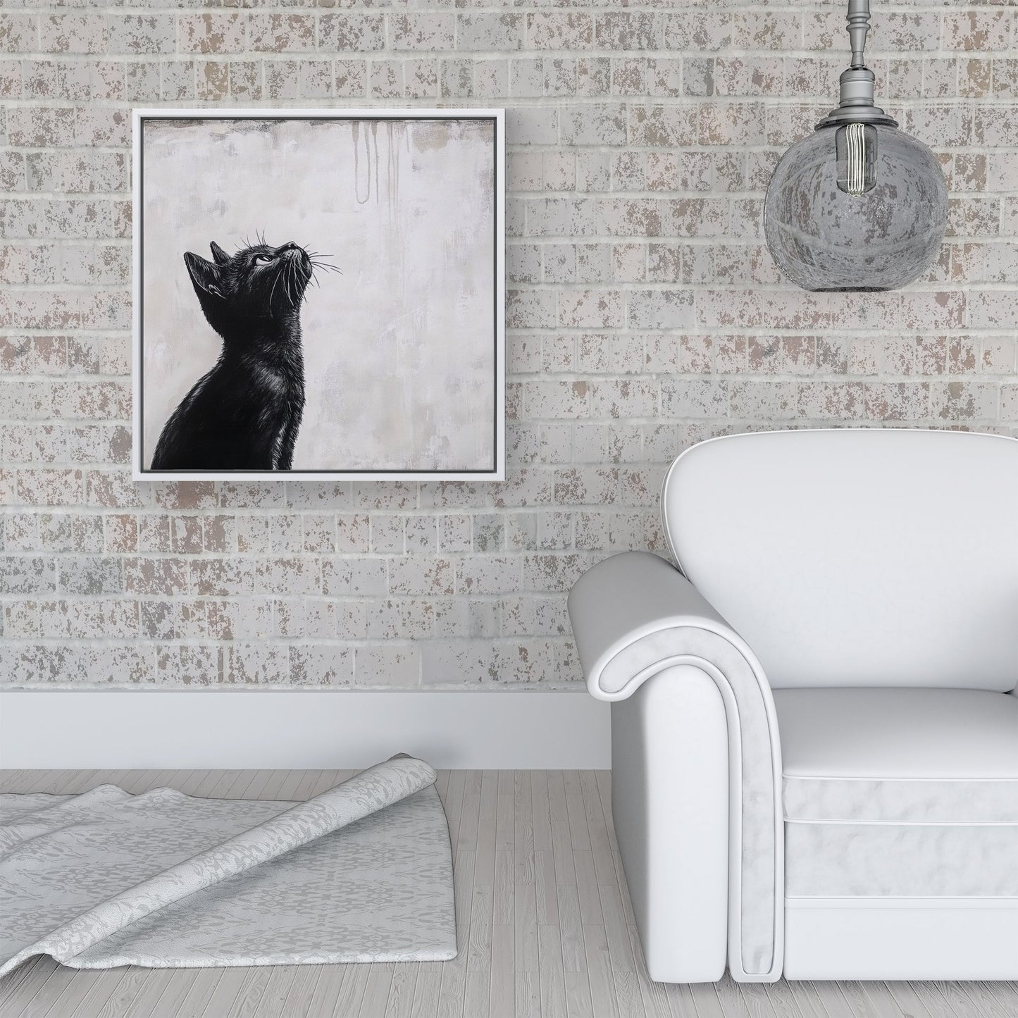 Thoughtful Banksy Inspired Cat Framed Canvas