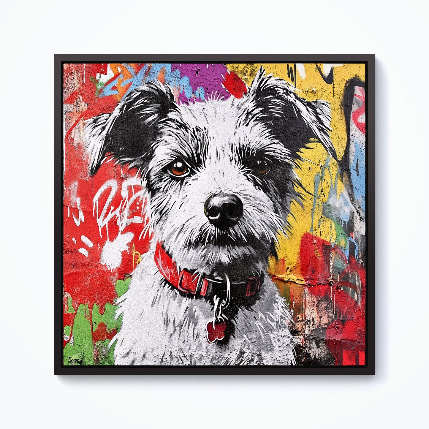 Colourful Terrier Banksy Inspired Framed Canvas