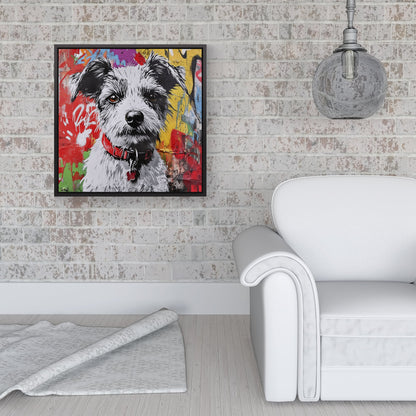 Colourful Terrier Banksy Inspired Framed Canvas