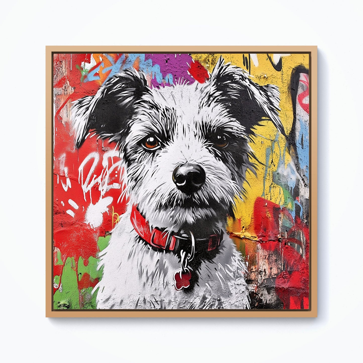Colourful Terrier Banksy Inspired Framed Canvas