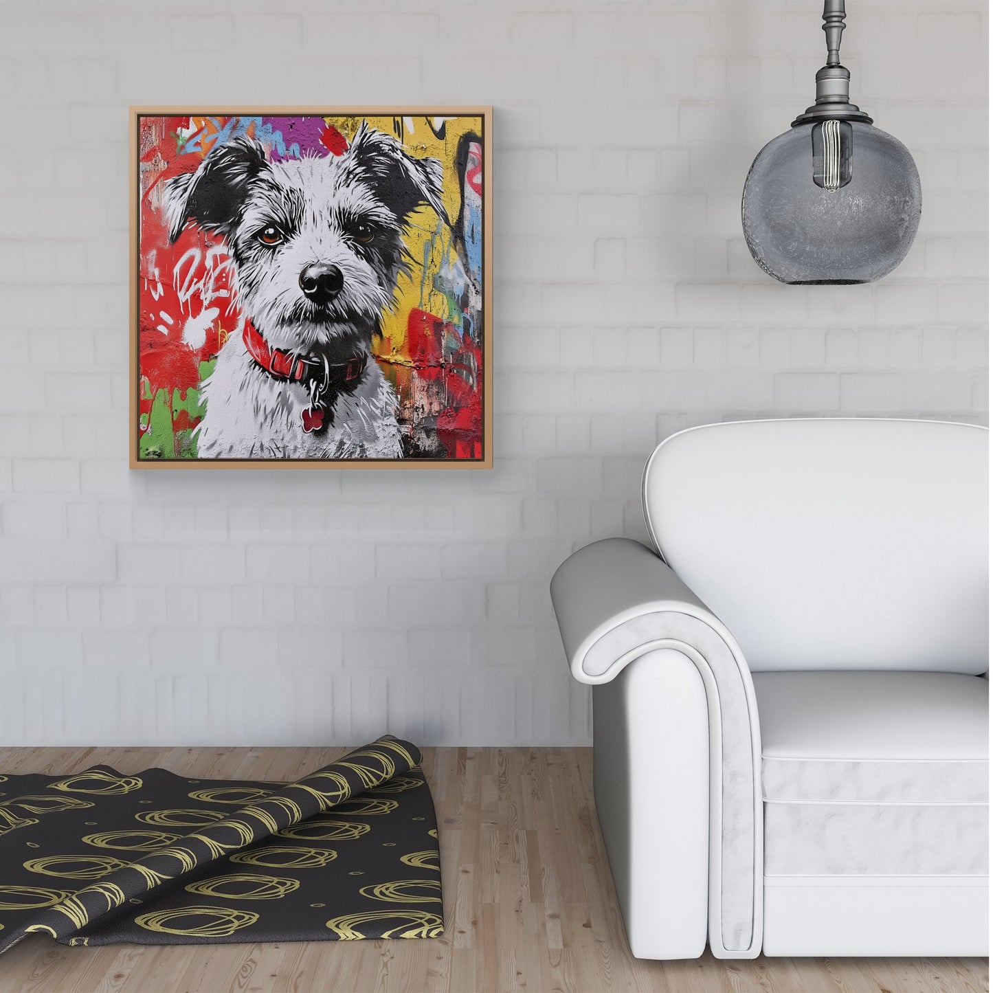Colourful Terrier Banksy Inspired Framed Canvas