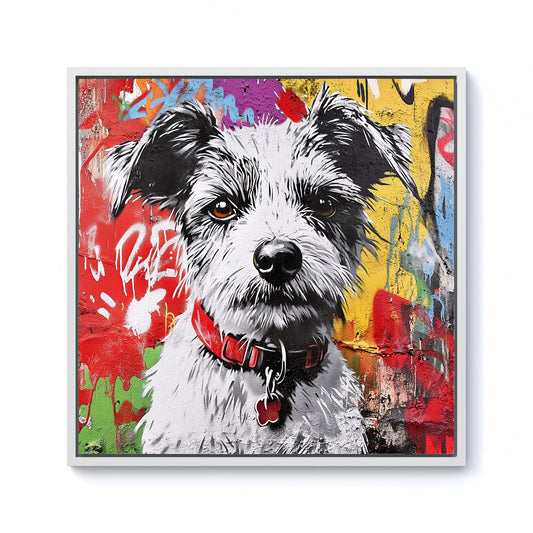 Colourful Terrier Banksy Inspired Framed Canvas