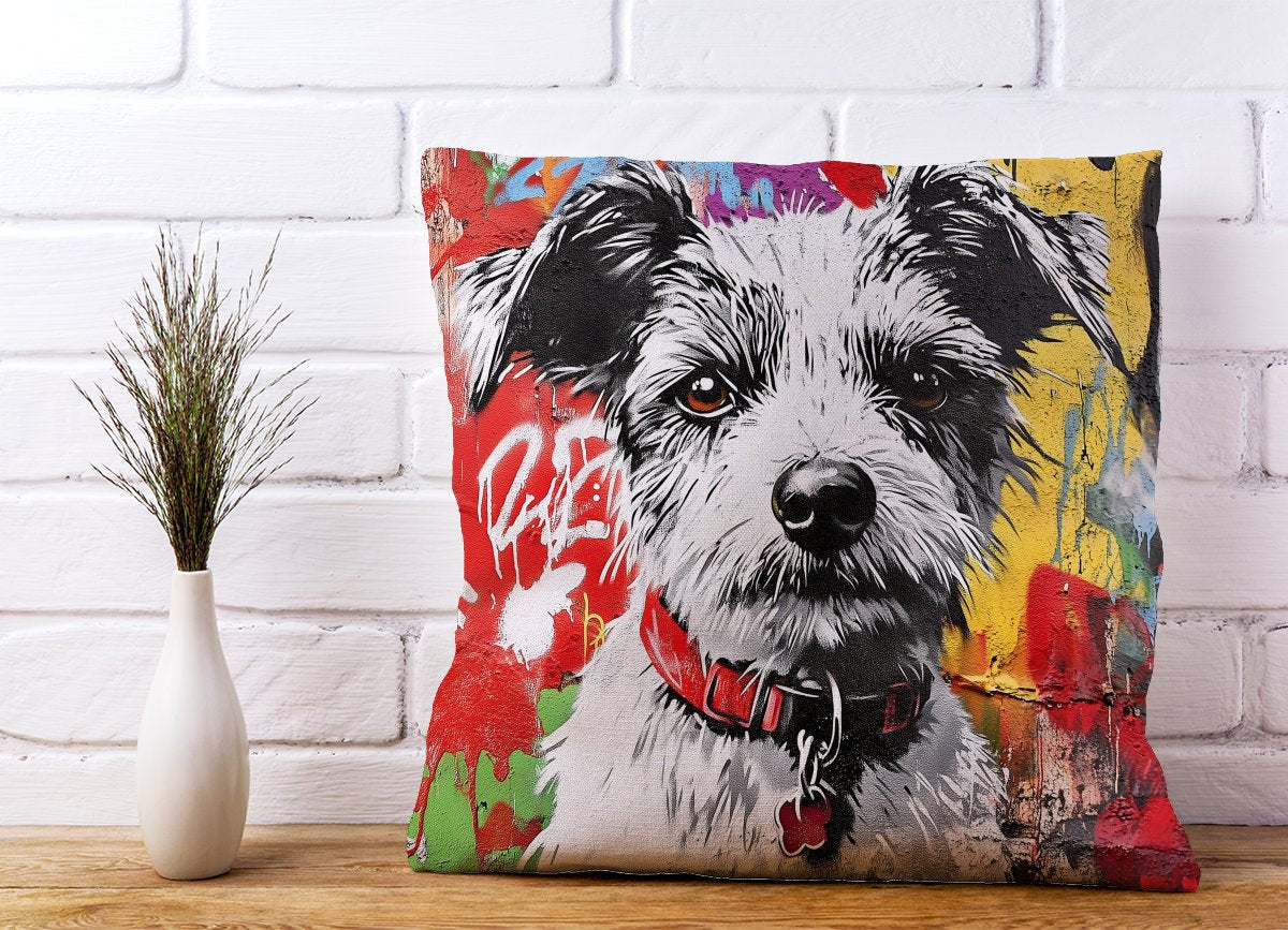 Colourful Terrier Banksy Inspired Cushions