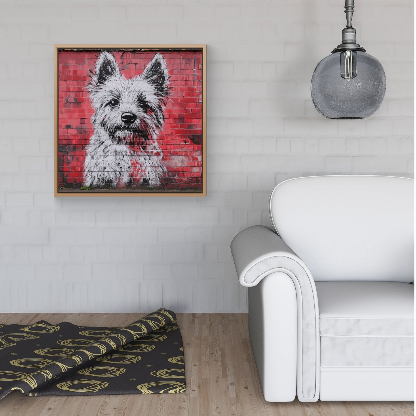 Banksy Inspired West Highland Terrier Framed Canvas