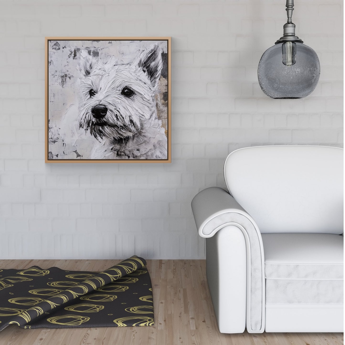 Banksy Inspired Thoughtful West Highland Terrier Framed Canvas