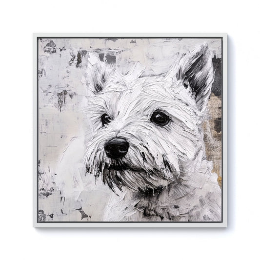 Banksy Inspired Thoughtful West Highland Terrier Framed Canvas