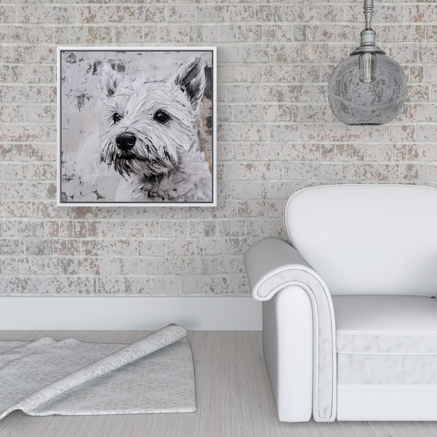 Banksy Inspired Thoughtful West Highland Terrier Framed Canvas