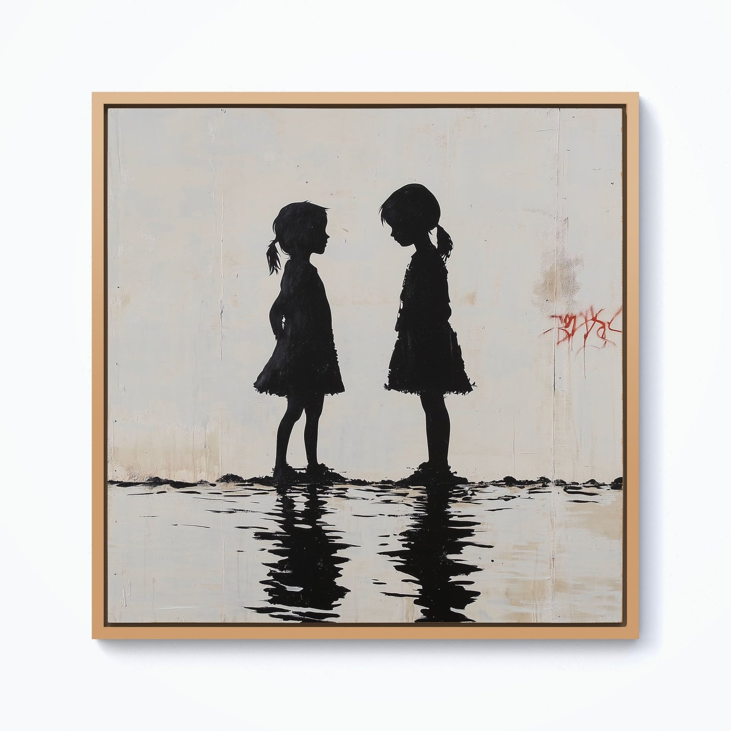 Silhouettes In The Rain Framed Canvas