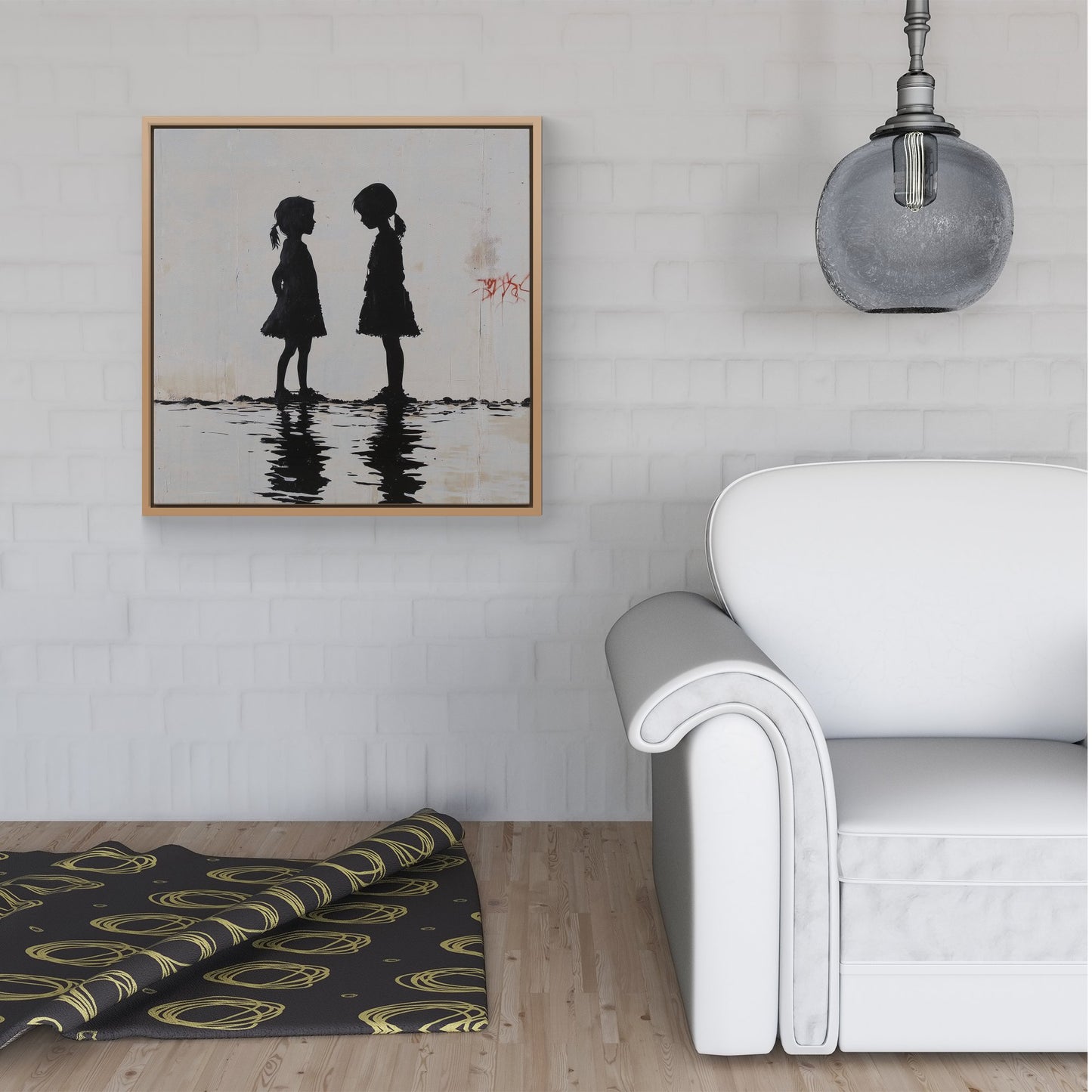 Silhouettes In The Rain Framed Canvas
