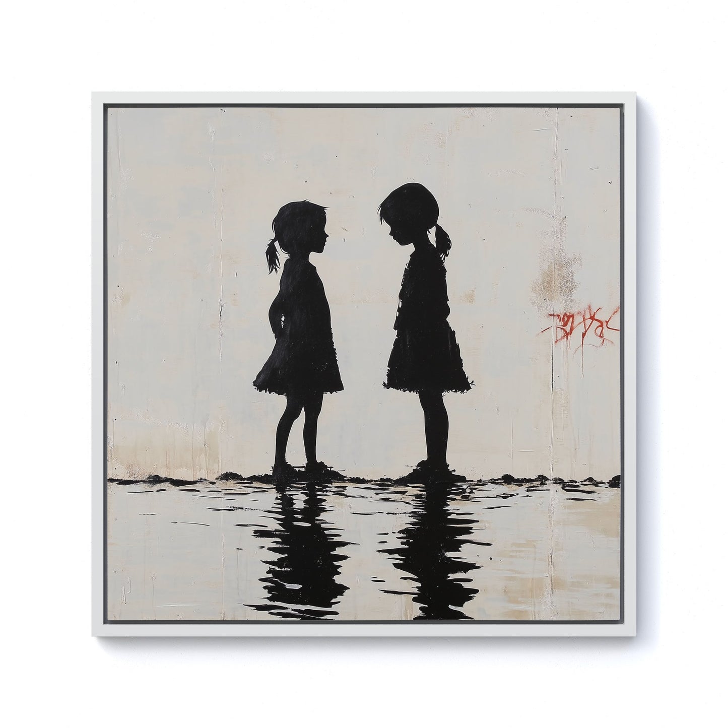 Silhouettes In The Rain Framed Canvas
