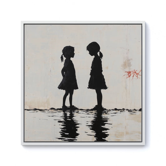 Silhouettes In The Rain Framed Canvas