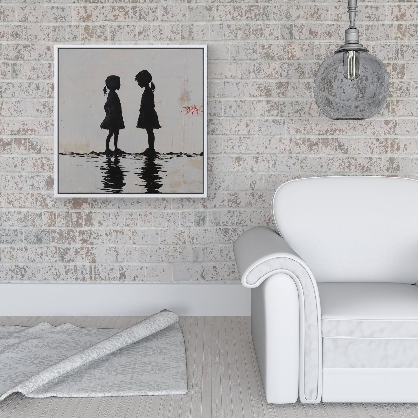 Silhouettes In The Rain Framed Canvas