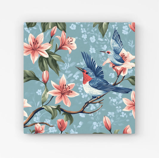 Birds On A Branch, Amongst The Lillies Canvas