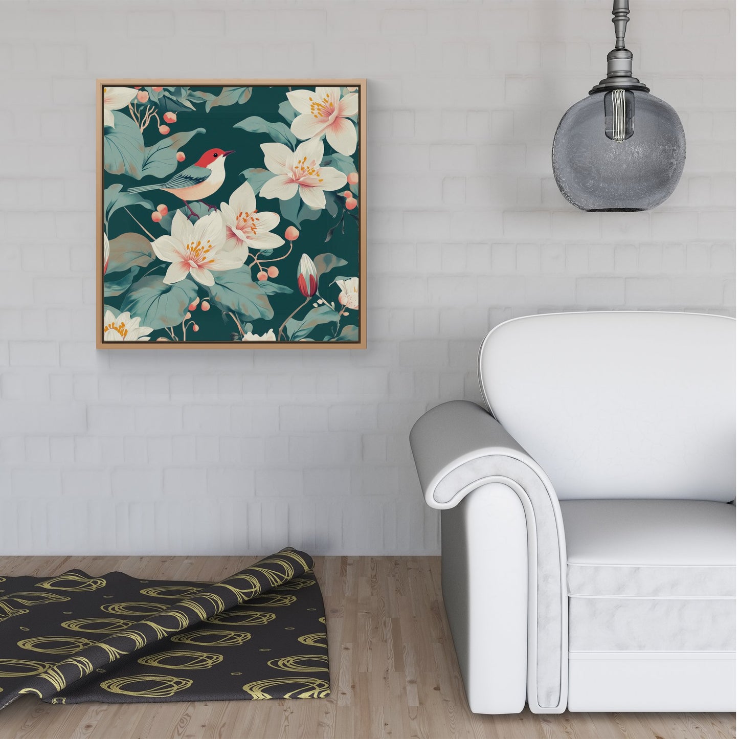 A Bird Amongst The Lillies Framed Canvas