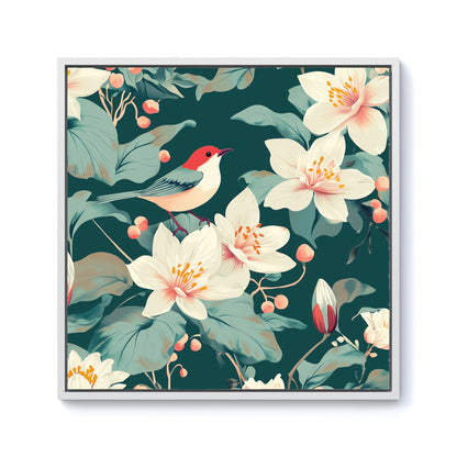 A Bird Amongst The Lillies Framed Canvas