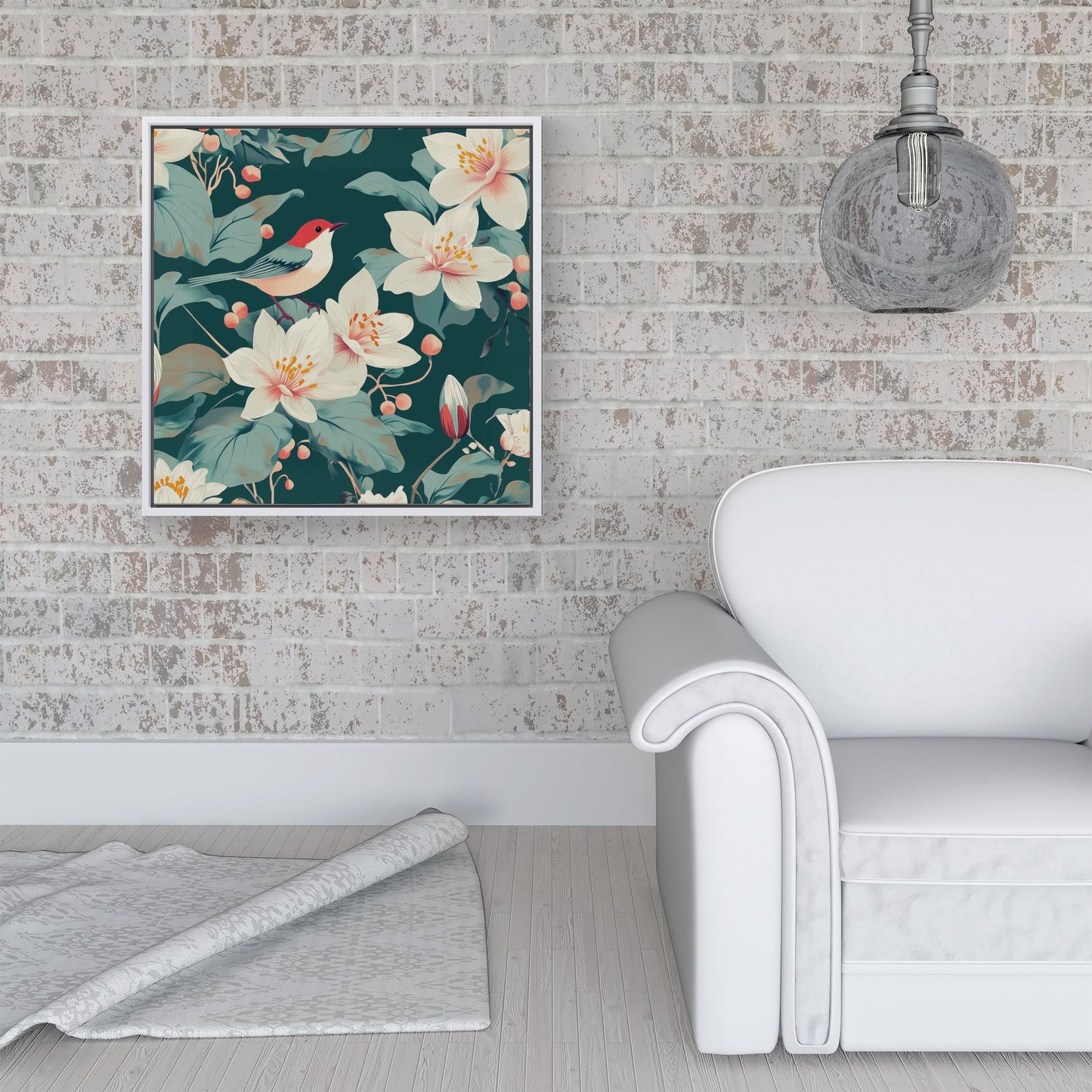 A Bird Amongst The Lillies Framed Canvas