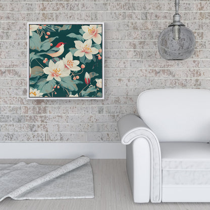 A Bird Amongst The Lillies Framed Canvas