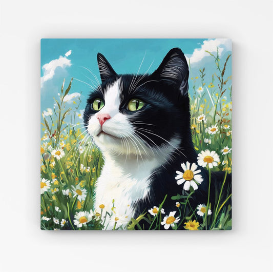 Black And White Cat In A Summer Meadow Canvas