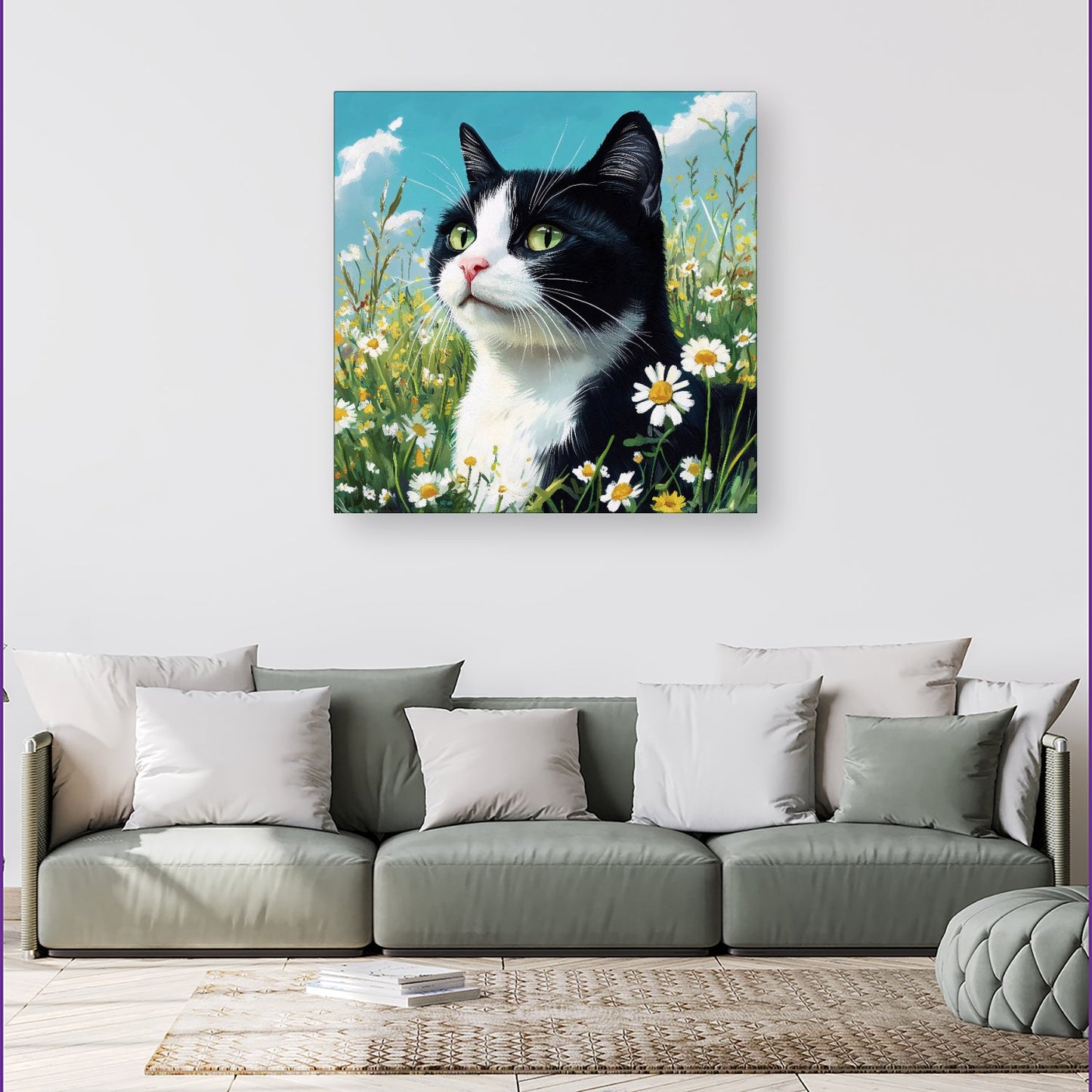 Black And White Cat In A Summer Meadow Canvas