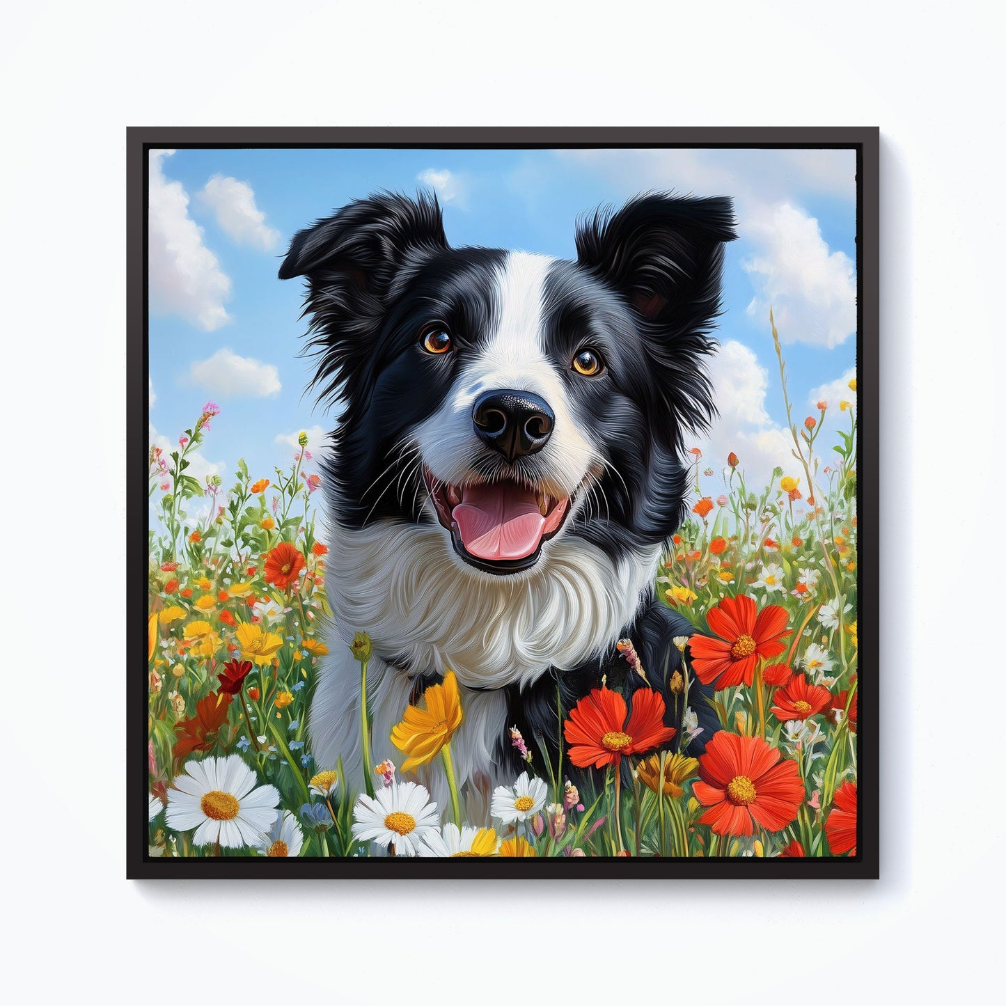 Border Collie Enjoying A Summer Meadow Framed Canvas
