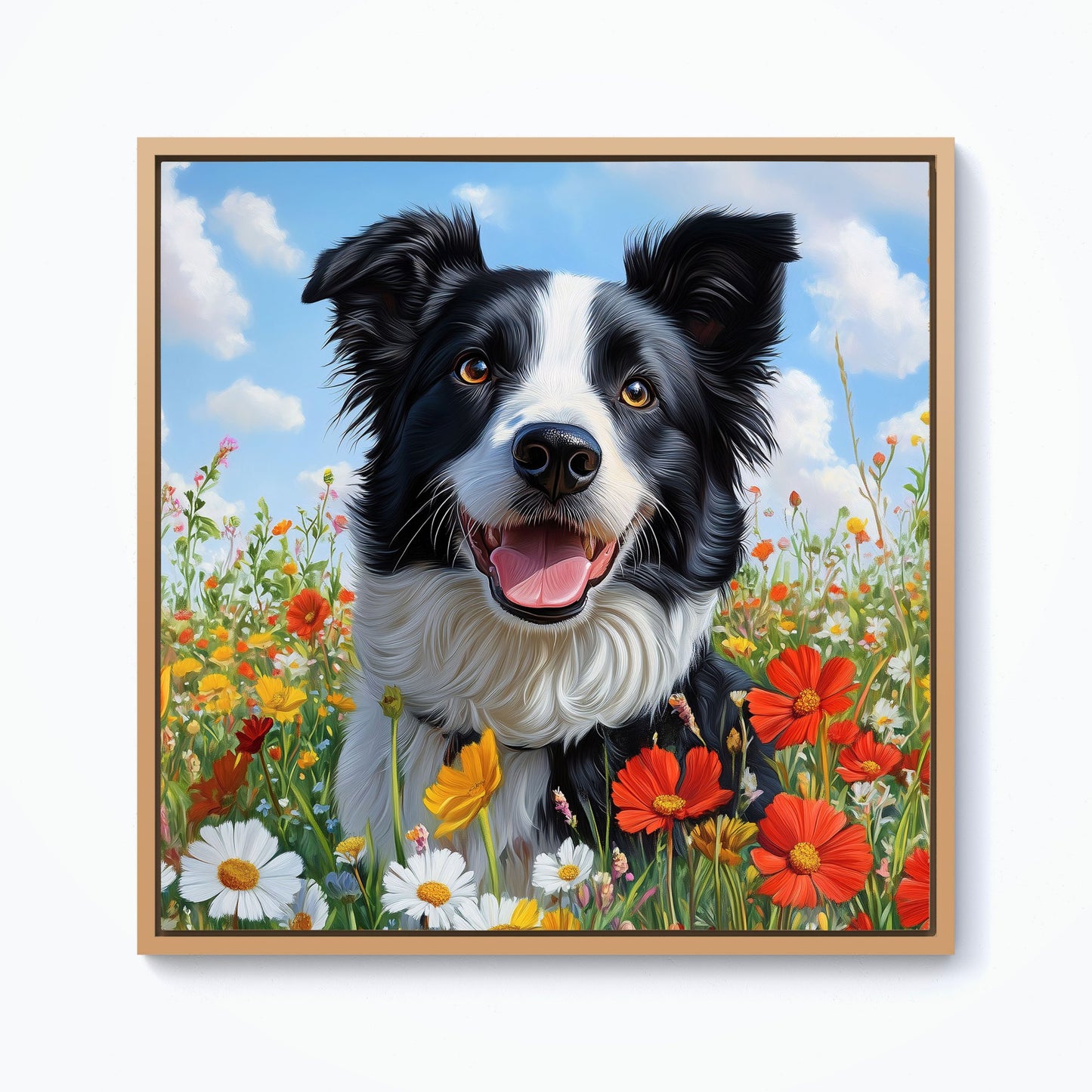Border Collie Enjoying A Summer Meadow Framed Canvas