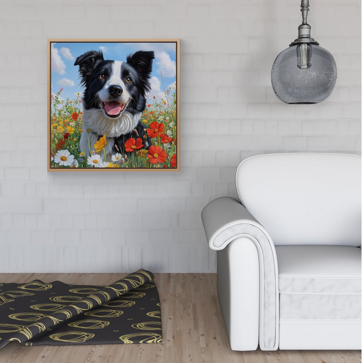 Border Collie Enjoying A Summer Meadow Framed Canvas